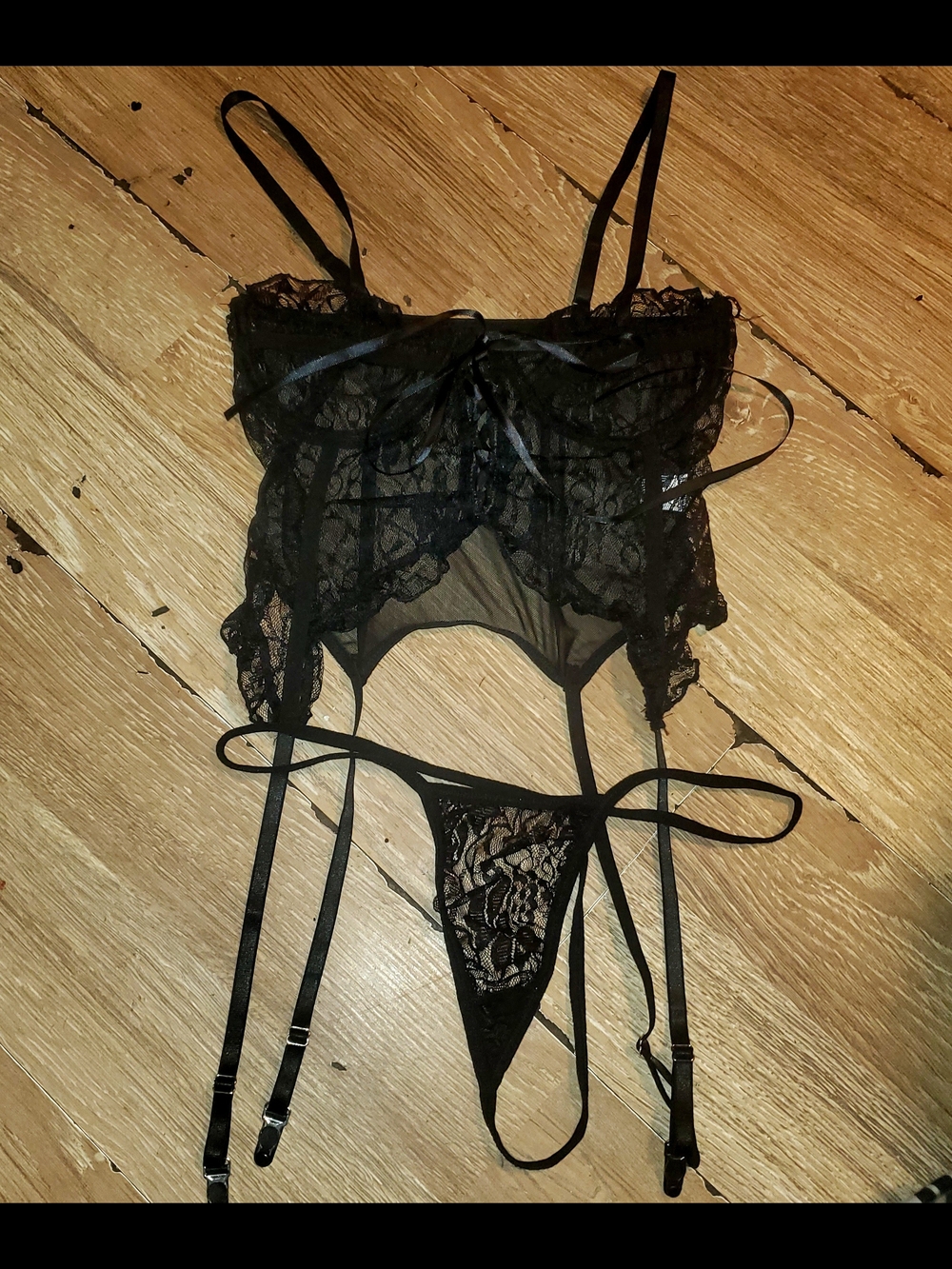 Black Lace Corset & G-String Lingerie Set